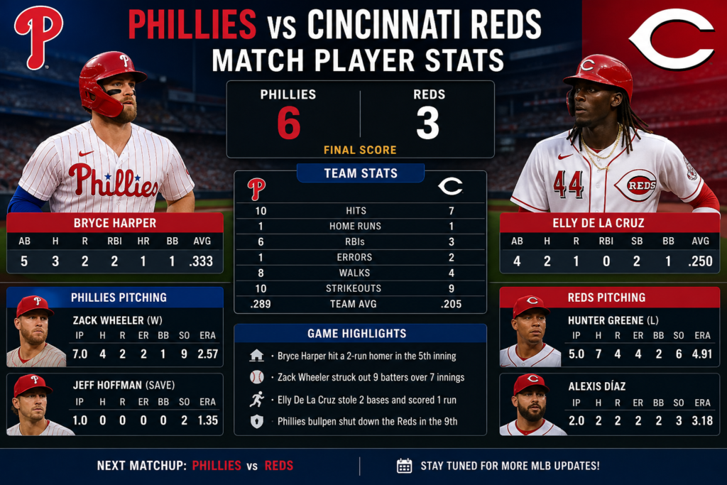 Phillies vs Cincinnati Reds Match Player Stats