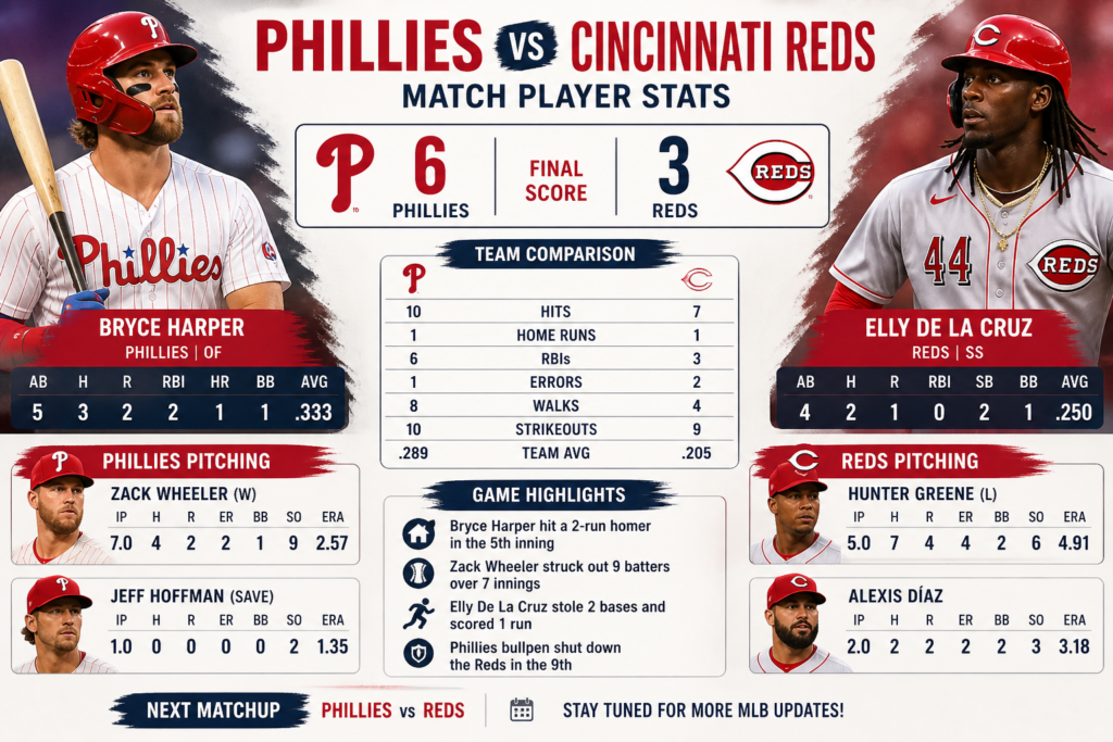 Phillies vs Cincinnati Reds Match Player Stats